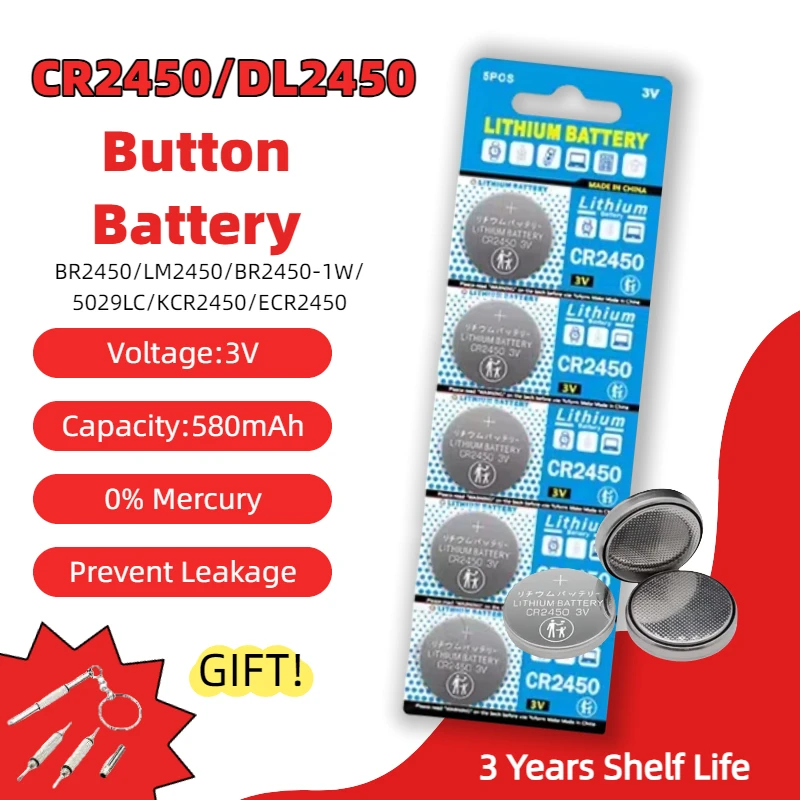 

2-50PCS CR2450 Watch Buttom Battery KCR2450 5029LC LM2450 DL2450 ECR2450 BR2450 CR 2450 3V 580mAh Lithium Coin Cell Batteries