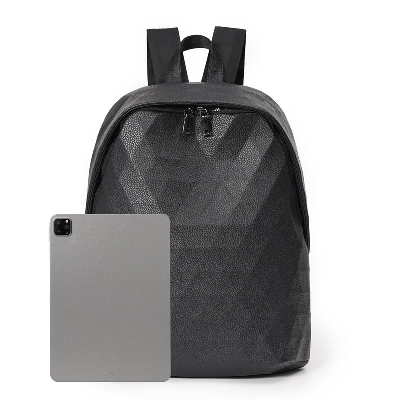 2022 New Backpack Men Fashion 3D Rhombus Men\'s Backpack Matte Soft Frosted PU Leather Backpack Male Travel Bag Back Bag Bolsas