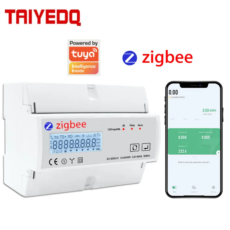 80A Three Phase Smart Wireless Zigbee Multi-Rate Rail Electric Meter Watt Hour Meter TAC7361C