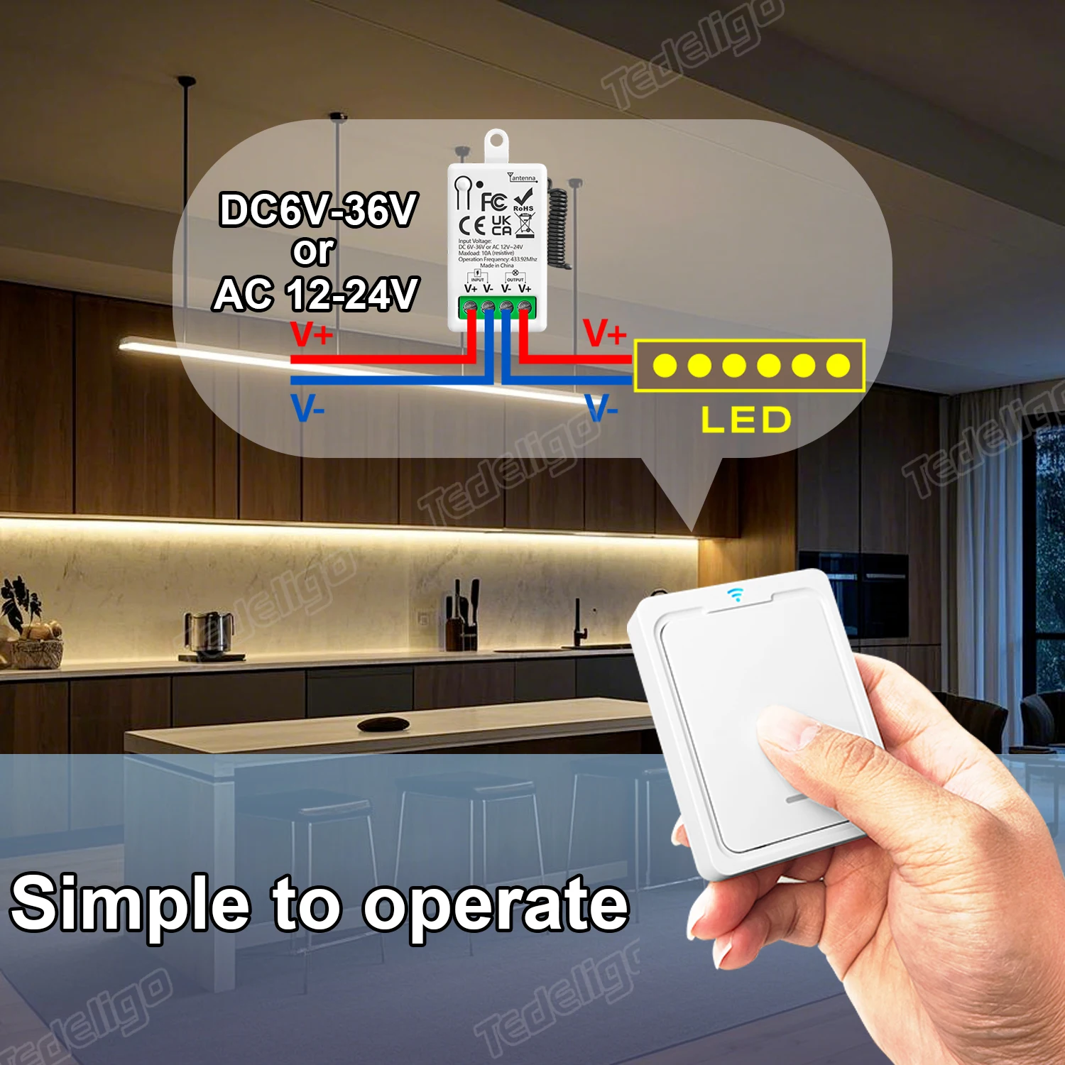 DC 6-36V 6V 12V 24V 433Mhz RF Wireless Remote Control Switch Relay 1CH Receiver Module For Electronic Lock / LED / Bulb ON OFF