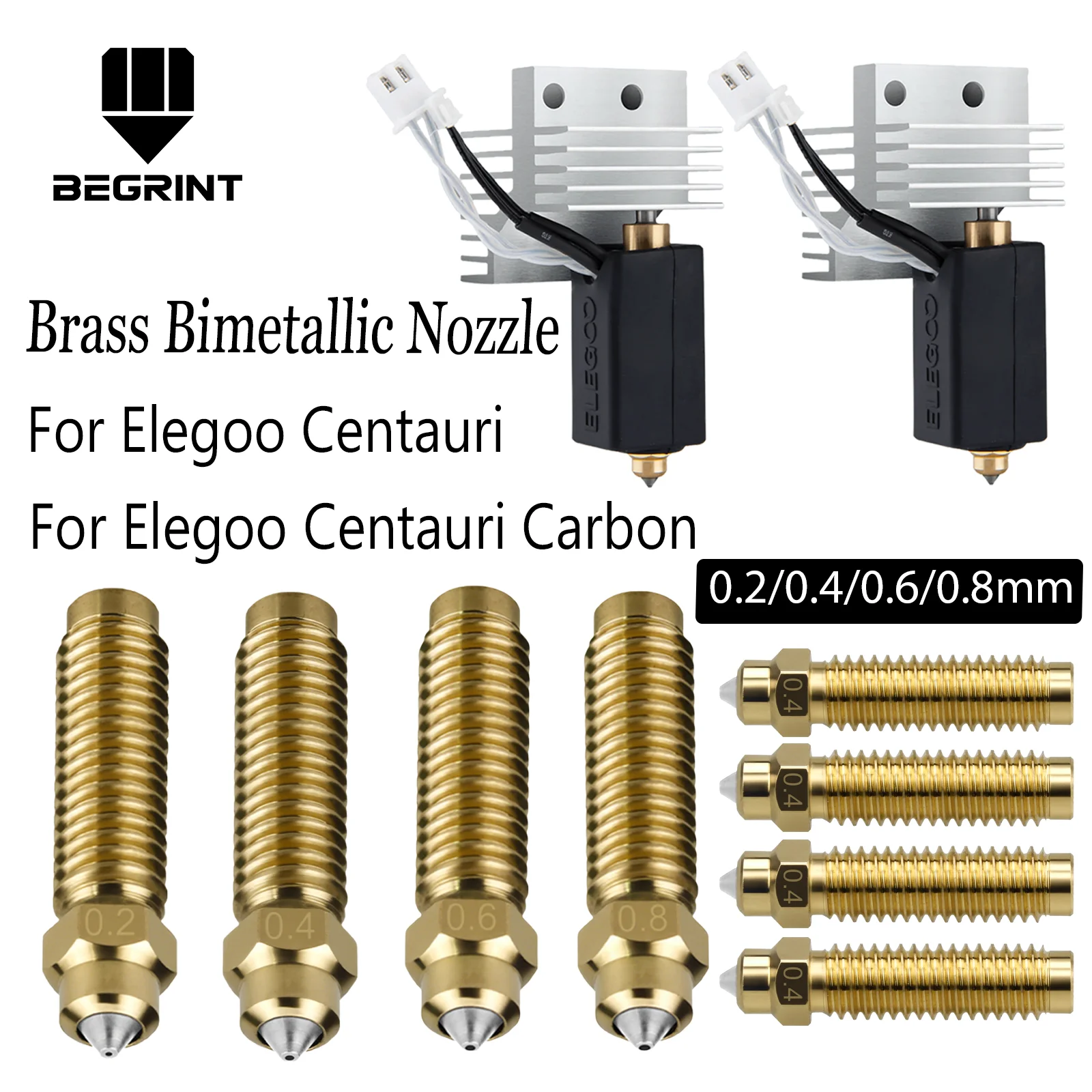 For ELEGOO Centauri Carbon 0.2/0.4/0.6/0.8mm Brass Nozzle Bimetallic NEW Upgrade Hotend Nozzle For ELEGOO Centauri 3D Printer