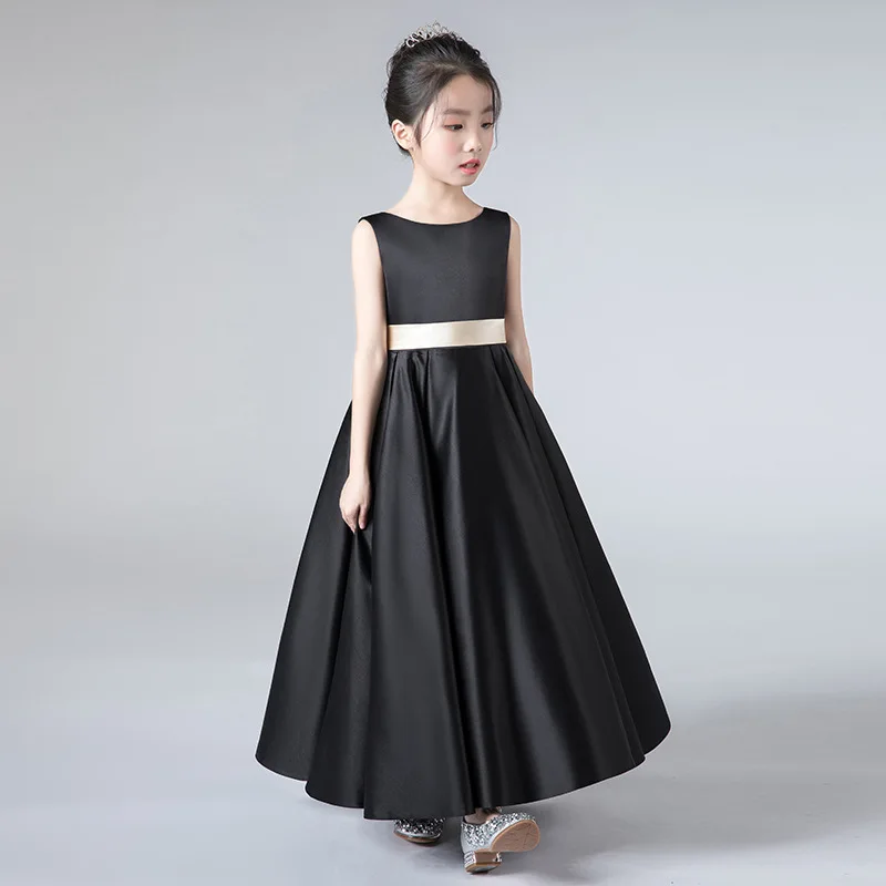 Foreign Trade Children's Formal Dress Girls' Piano Performance Dress Violin Performance Black Long Dress Student Black Performan