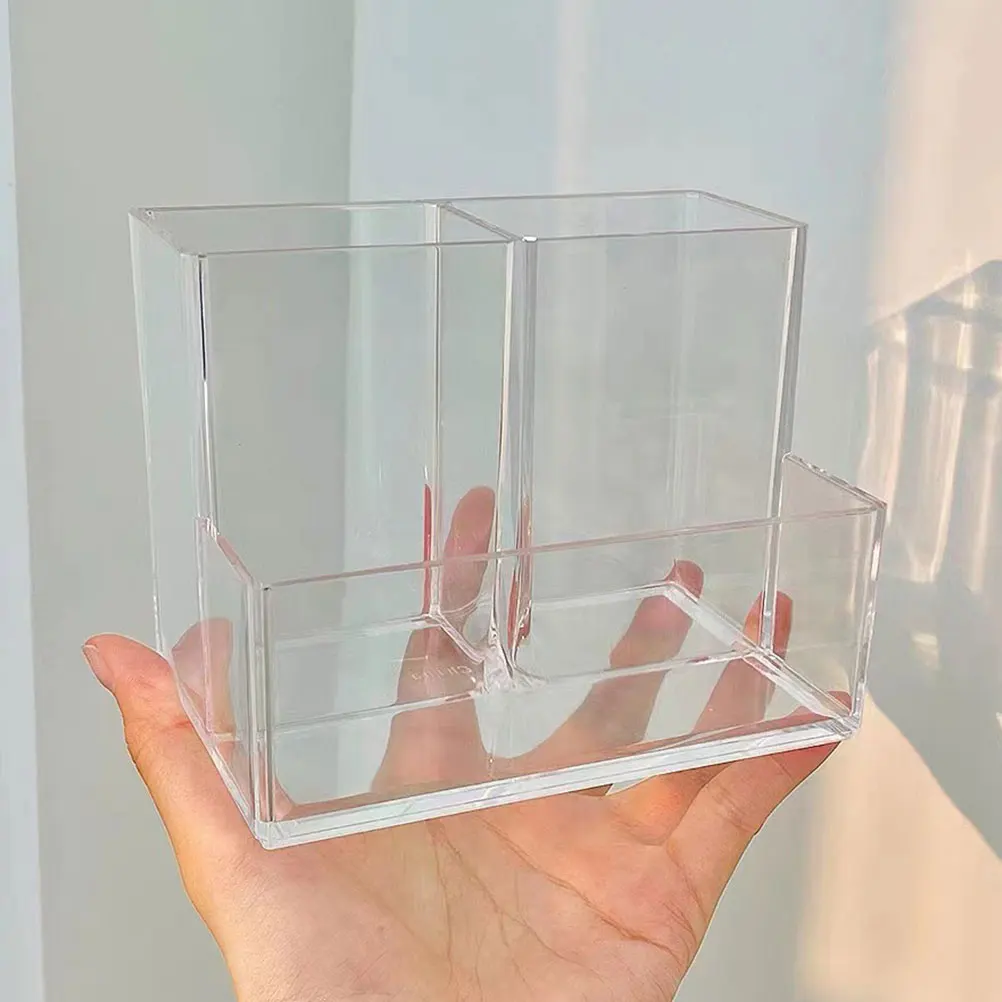 

2 Pcs Pen Holder Desk Aesthetic Clear Plastic Stationery Organizer Makeup Brush Container Storage Box Pencil Case