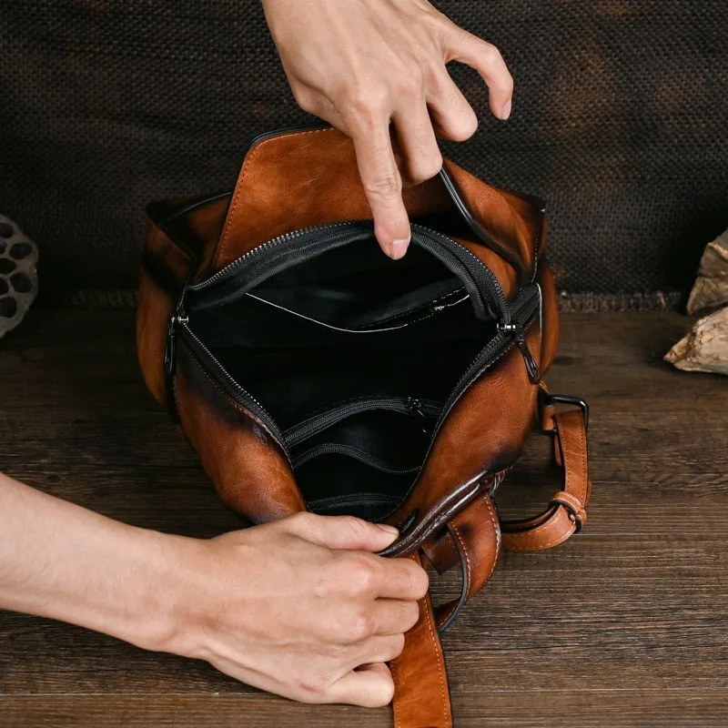 Johnature 2026 New Vintage Totem Embossed Backpack Versatile Women Leather Bag Solid Color Large Capacity Travel Backpacks