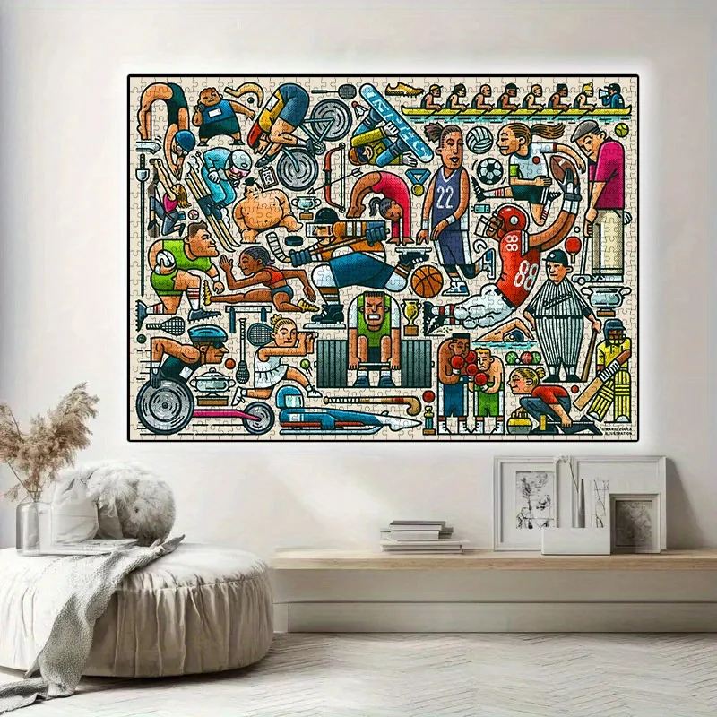 1000pcs DIY Sports-Themed Jigsaw Puzzle - Vibrant Illustrations of Various Sports, Including Basketball, Football, and More -