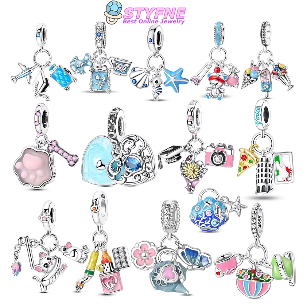 

Несколько синих кошек, кепка доктора, камера, еда, оригинальные подвески, бусины из стерлингового серебра 925 пробы, подходят для браслета, ювелирные изделия, женский подарок на день рождения, сделай сам