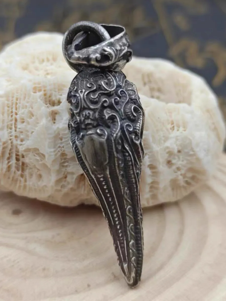 S925 Sterling Silver Pendant Necklace Skull Bird Head Motorcycle Trend Stereo Advanced