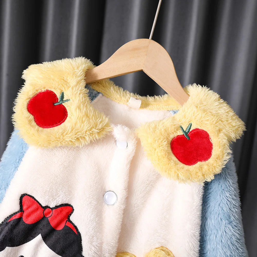 2024 Autumn Winter Kids Girls 2PCS Sleepwear Set Coral Velvet Cartoon Long Sleeve Coat Pants Sleepsuit Children Girls Pajamas