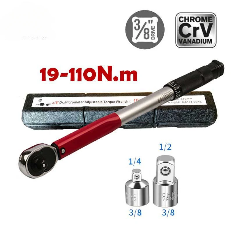 19-110N.m Torque Wrench 3/8  Precise Reversible Ratchet Torques Key Professional Bicycle Motorcycle Car Automotive Tool