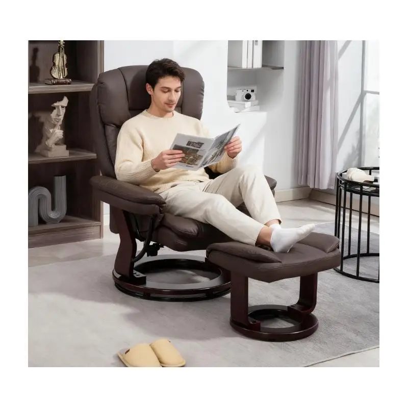 

Swivel Recliner Chair with Ottoman, PU Leather Reclining Chair with Footrest, Dark Brown Color, Comfortable and Stylish Seating