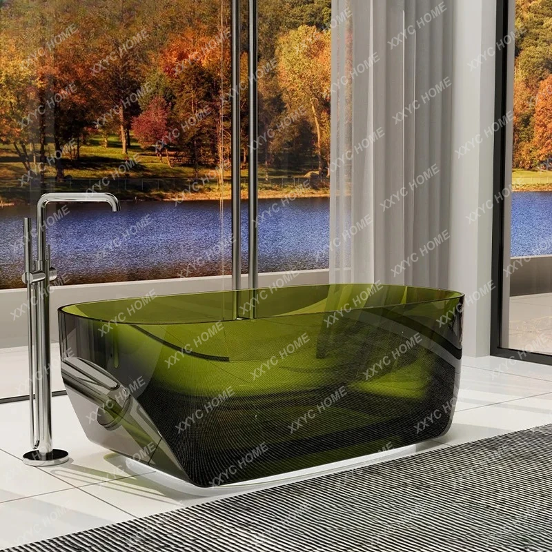 

Прозрачная ванна из полимерной смолы кристаллического цвета, интегрированная в интерьер, простая и стильная, для дома и гостевых домов.