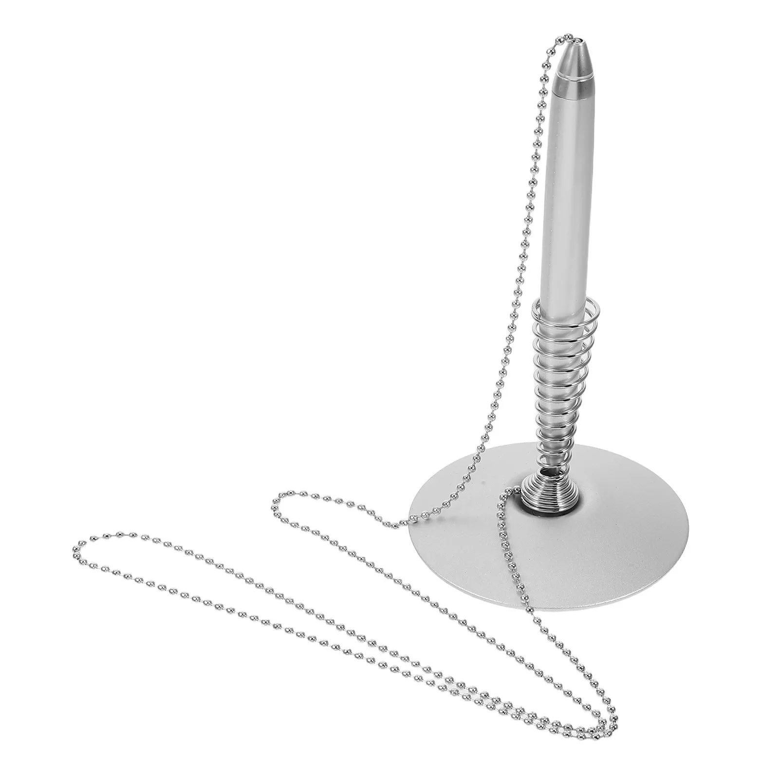

Spring-Loaded Metal Desk Pen with Anti-Loss Chain for Reception Office Signing Guest Book Smooth Gel Ink Writing Desktop