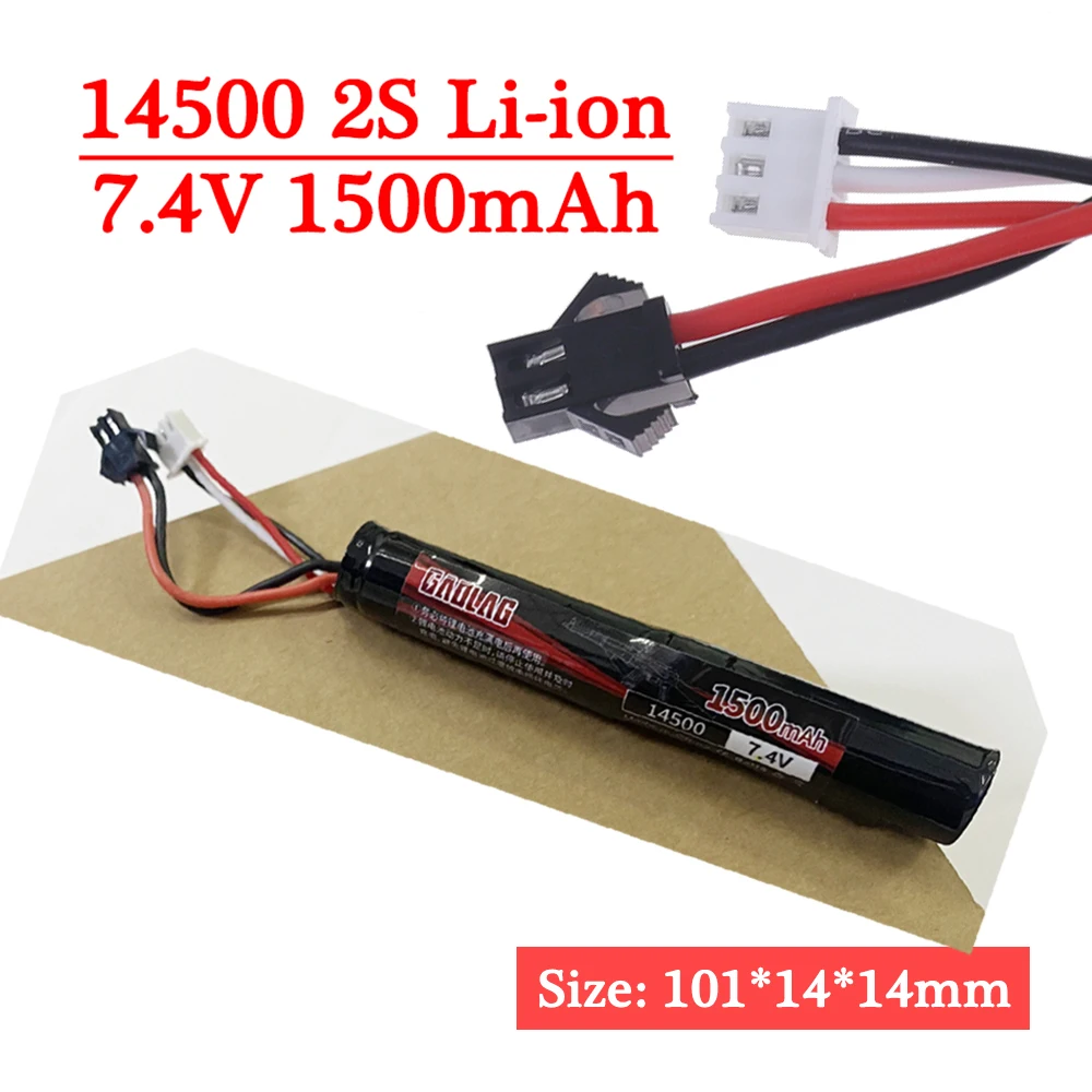 14500 Water Bullet Gun Battery 7.4V 1500mAh Li-ion Battery SM-2P Plug 2S For Electric Toys Mini guns Battery Parts Accessories