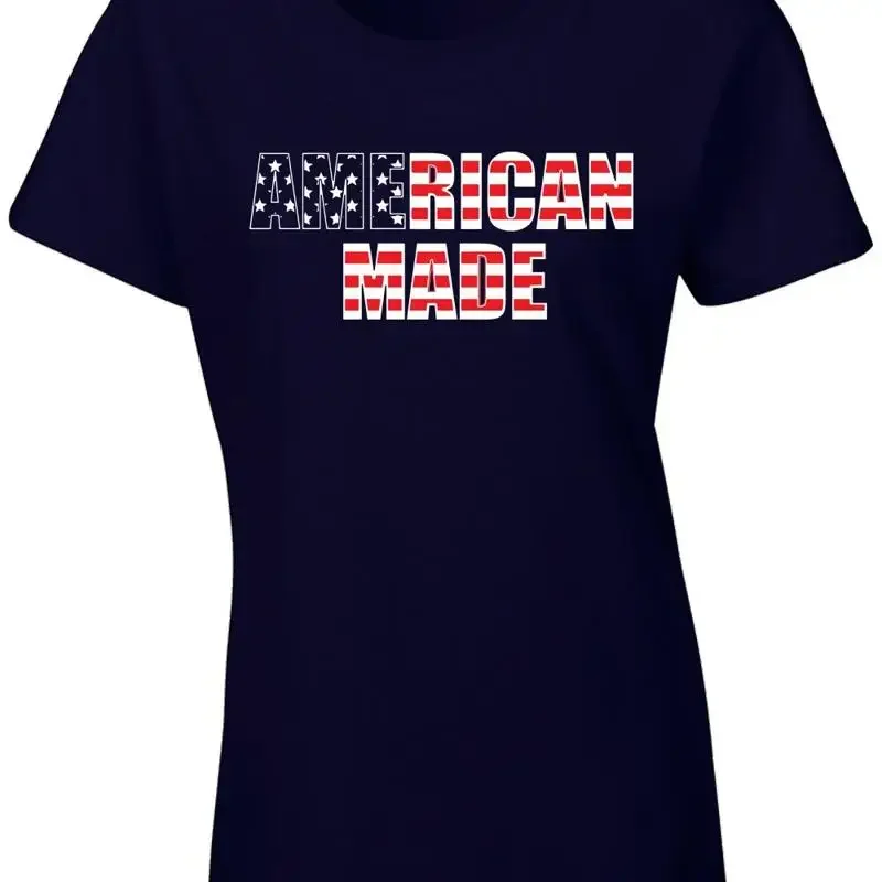 AMERICAN MADE Patriotic USA America TWO COLOR Junior Fit Ladies T Shirt 1265