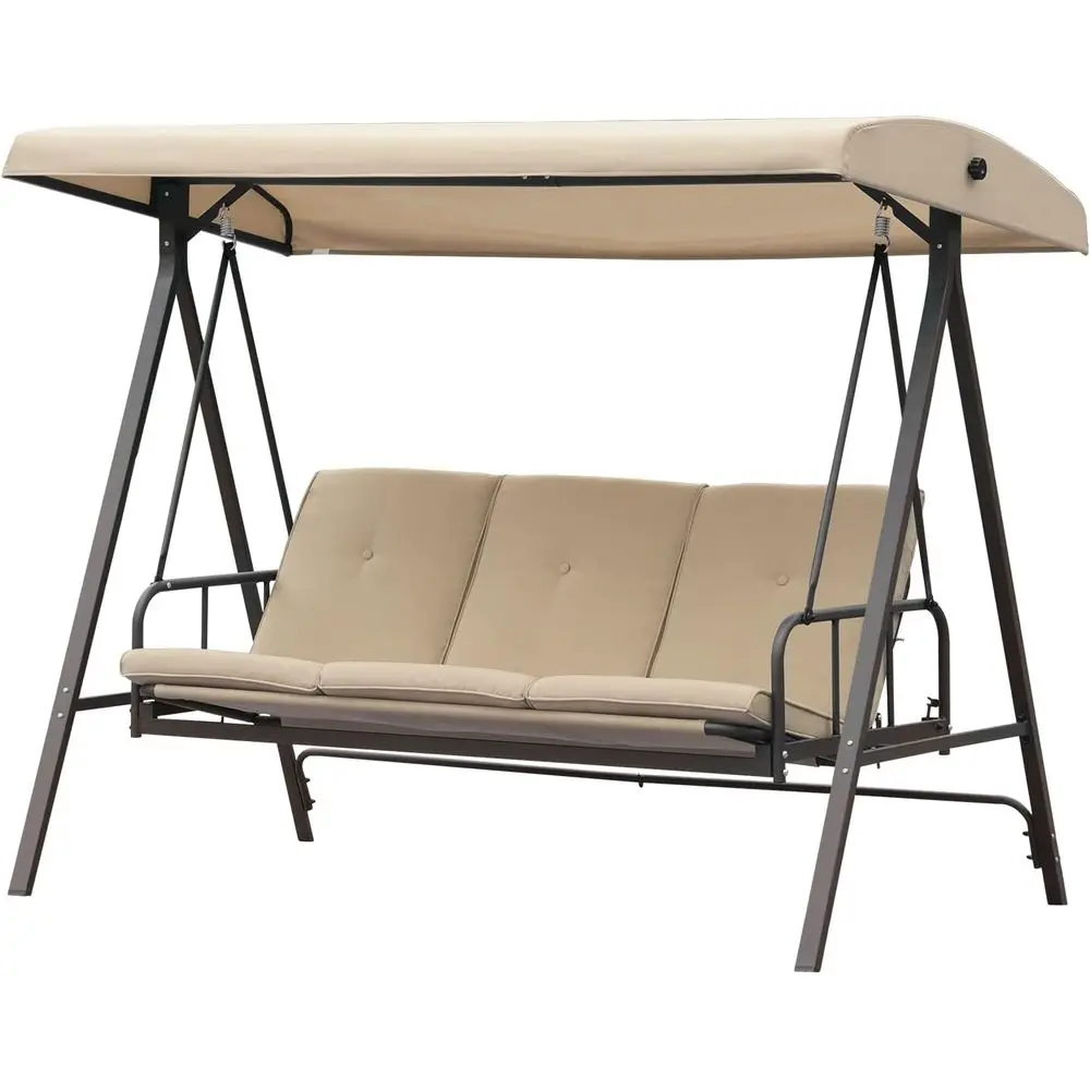 

Трехместные уличные качели с регулируемой высотой, сиденье с бежевой обивкой для патио, веранды или у бассейна