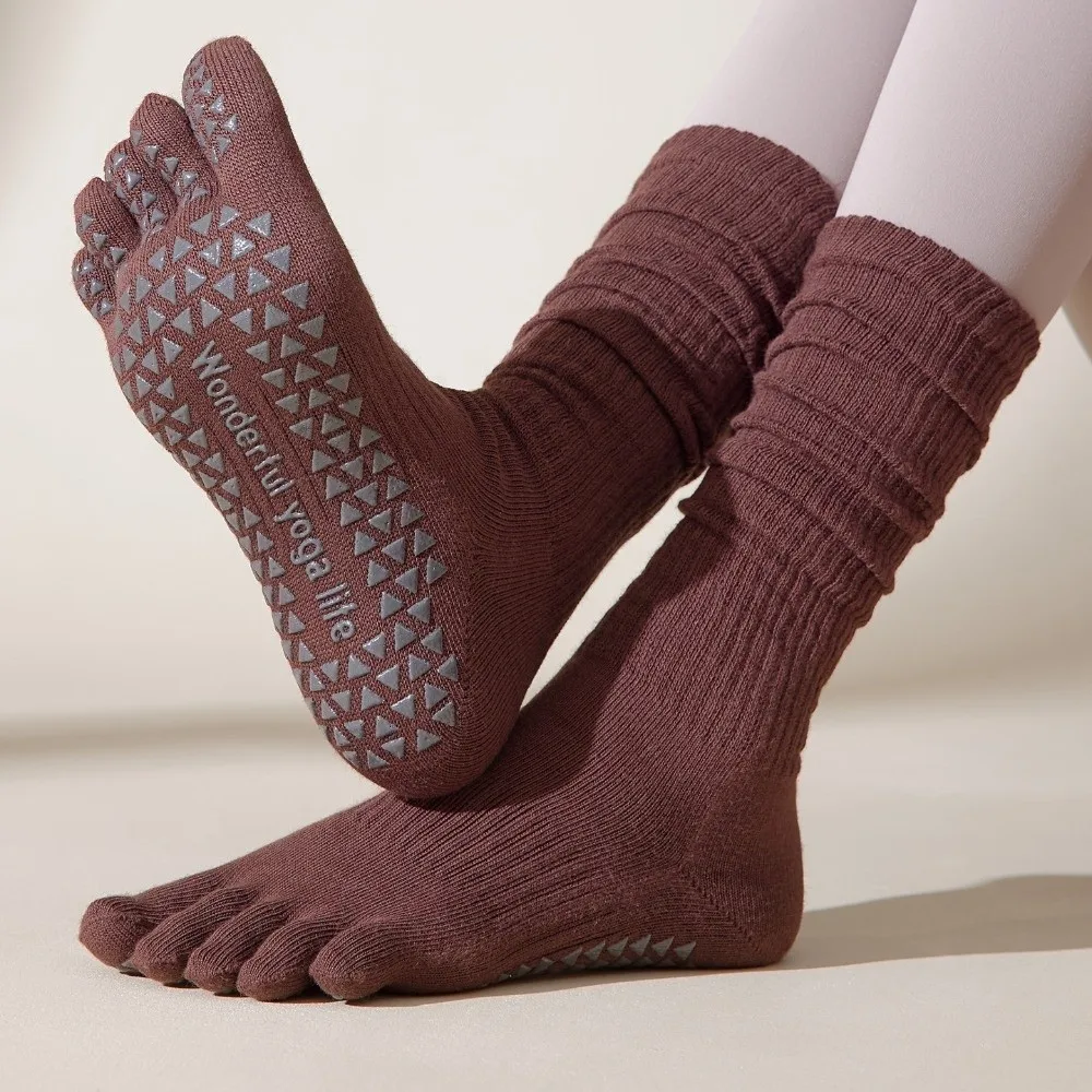 

Five Fingers Sports Toe Socks Silicone Anti-slip Long-tube Women Yoga Socks Elasticity Separate Fingers Sport Pilates Socks