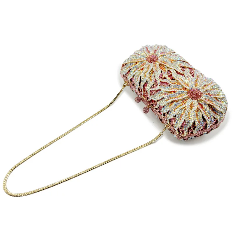 المرأة الماس الجوف اليدوية الأجهزة حقيبة الماس زهرة نمط عشاء حقيبة حقيبة يد بسلسلة Bolsos De Lujo Mujer Marcas Famosas #3