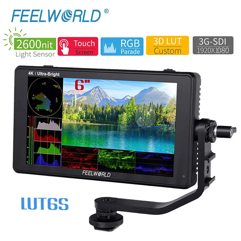 

FEELWORLD LUT6S 6 Inch SDI 2600nits HDR 3D LUT Touch Screen DSLR Camera Field Monitor 3G-SDI 4K HDMI Input Output 1920X1080 IPS