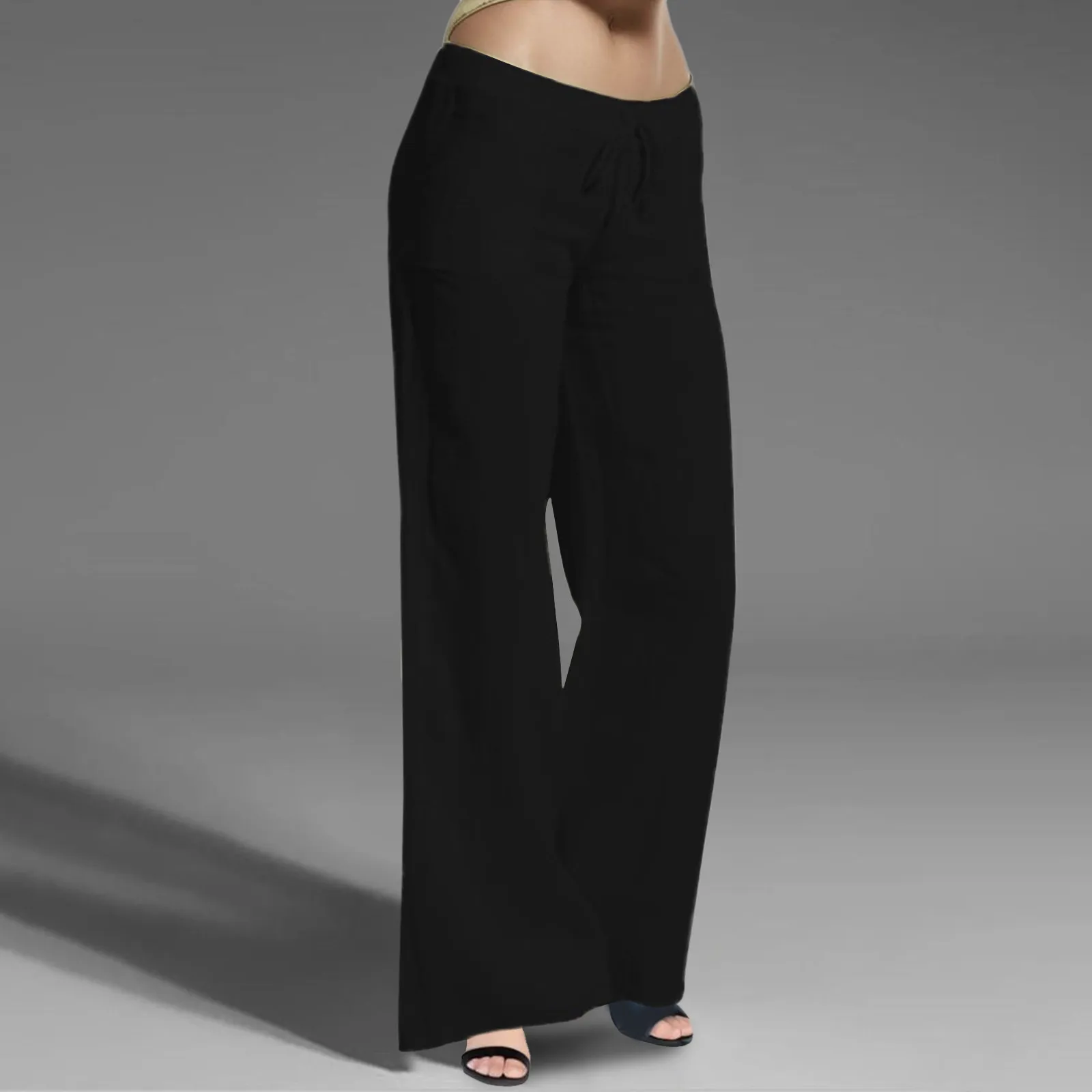 Spring Summer Solid Color Loose Pants 2024 Fashion Women Long Wide Cotton Elastic Waist Casual Solid Pants Drawstring Pants
