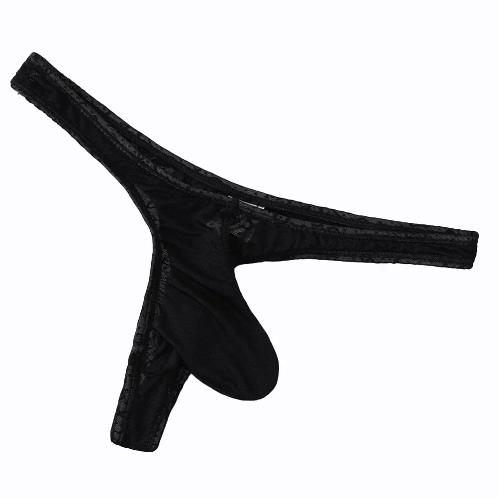 Sexy Mens Sheer Ice Silk T Back Underpants Jacquard Perspective Breathable Thong Panties Convex Pouch G-string Underpants