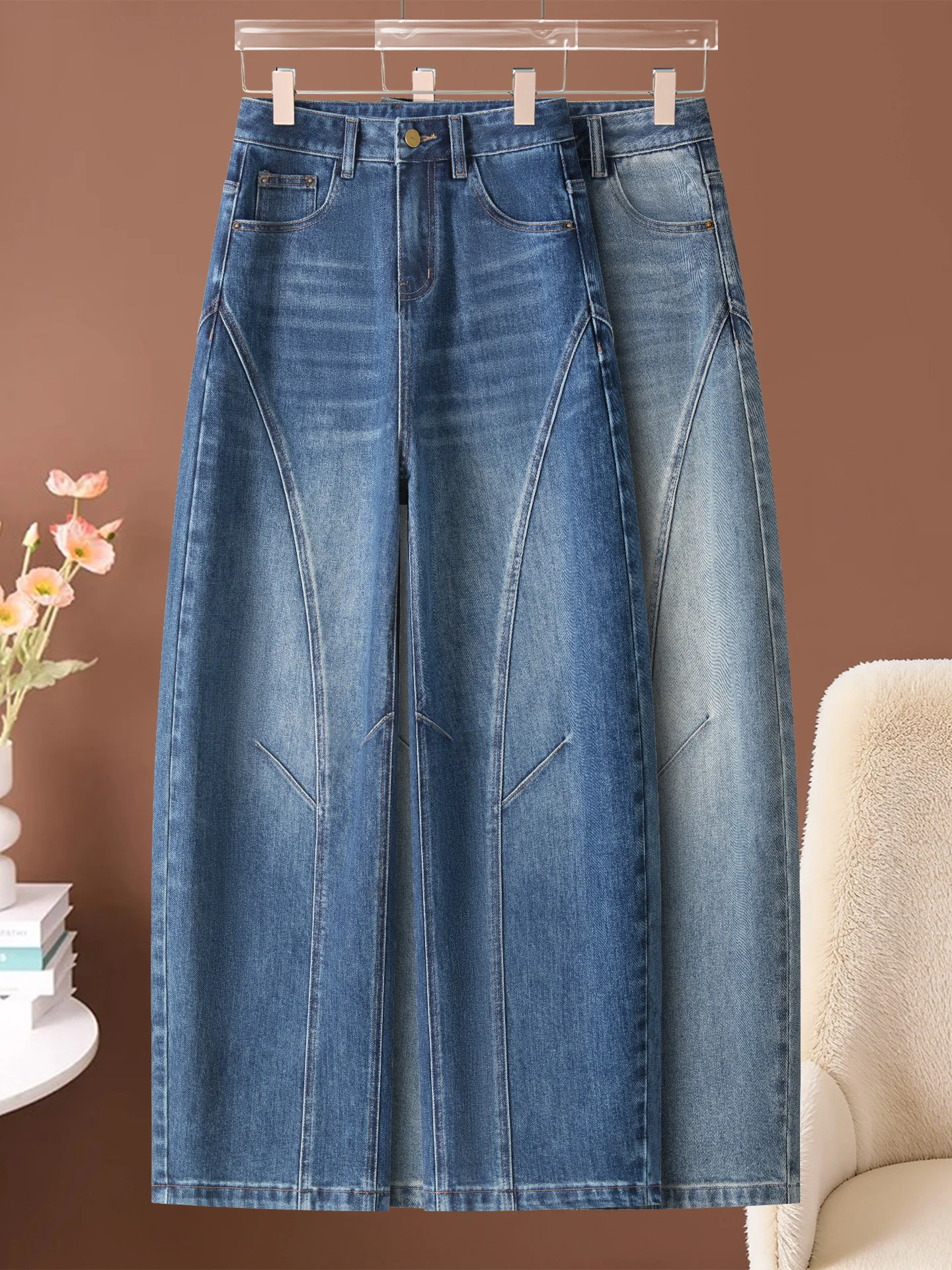 

High Waist Wide Leg Knife Denim Jeans Women's Spring Autumn 2026 New Style Slim Straight Cut Resembling Ancient Tools