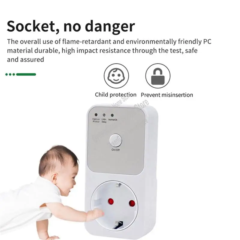 

Электрическая розетка с защитным реле напряжения, многофункциональная защита от напряжения холодильника для бытовой техники, вилка европейского стандарта Durable-A57