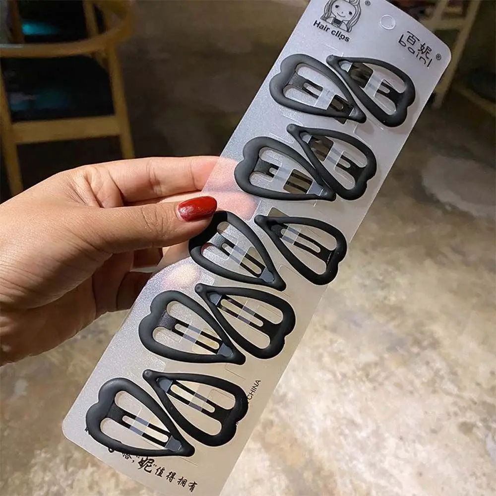 

Black Big Water-drop Shaped Hair Accessories Korean Headdress Solid Color Hair Clips Black Barrettes Bangs Clip Hairpins Set