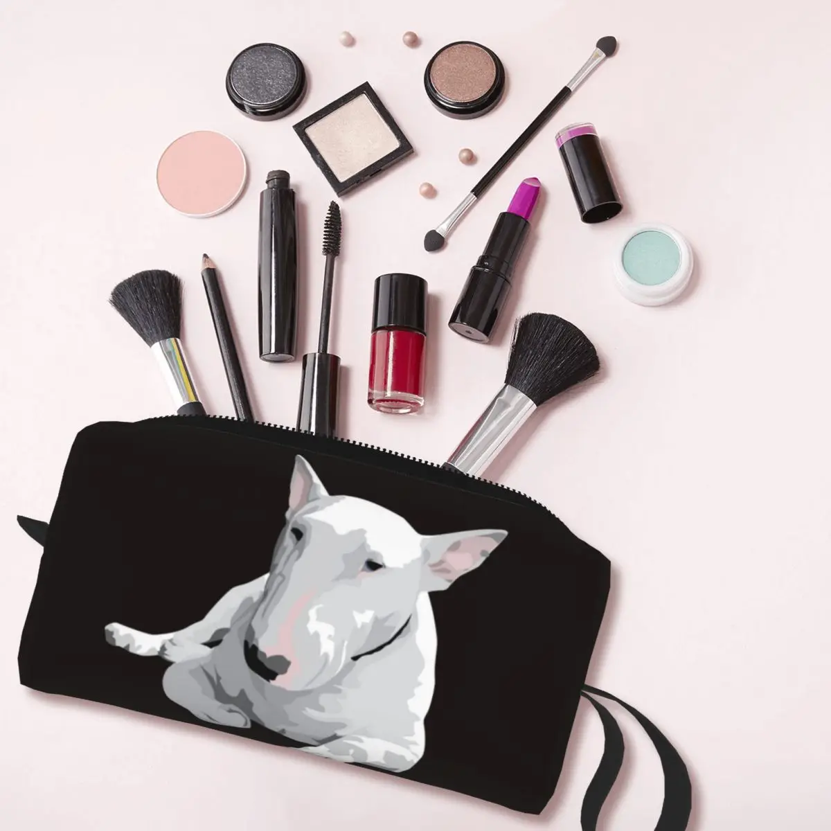 English Bull Terrier Maquiagem Bag para Mulheres, Organizador de Cosméticos, Armazenamento Dopp Kit, Saco De Higiene Pessoal, Estojo De Lápis De Viagem De Beleza