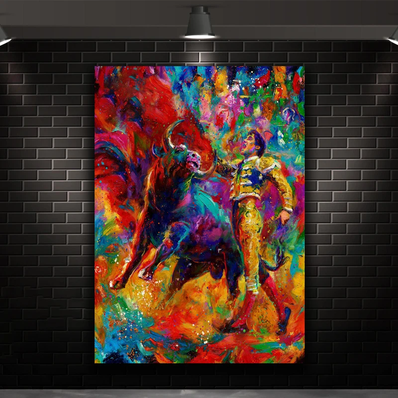 Abstract Graffiti Spanish Bullfighting Matador Wild Black Bull Animal Poster Canvas Painting Wall Pictures Home Interior Decor