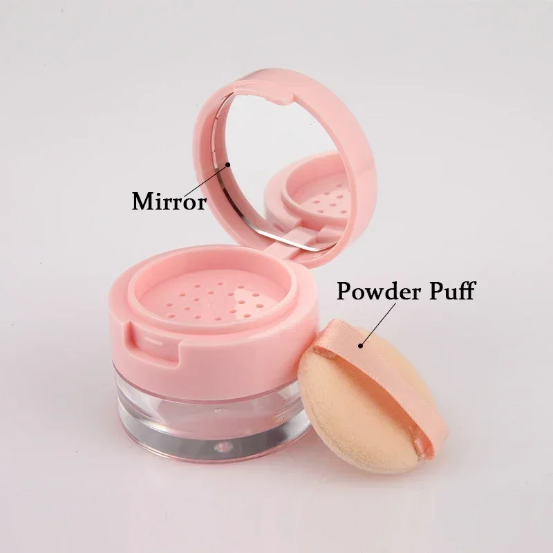 3g/5g Portable Powder Box with Mirror Powder Puff Empty Loose Powder Container Cosmetic Sifter Loose Jar Travel Makeup Container