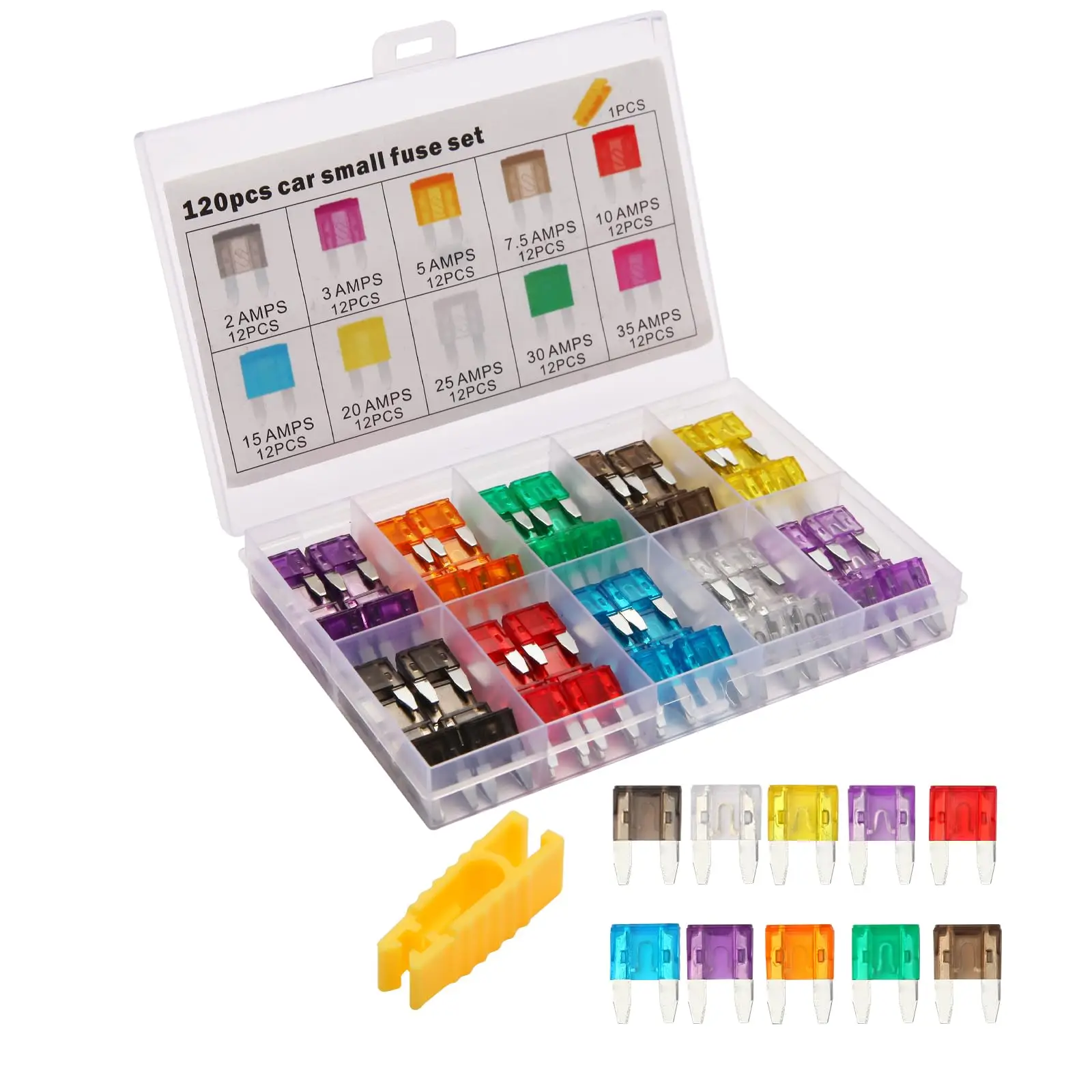 120-teiliges Mini-Sicherungsset, Auto-Sicherungssortiment-Set, Mini-Flachsicherungen für Autos, Wohnmobile, LKWs, Marine, Motorrad, Autozubehör