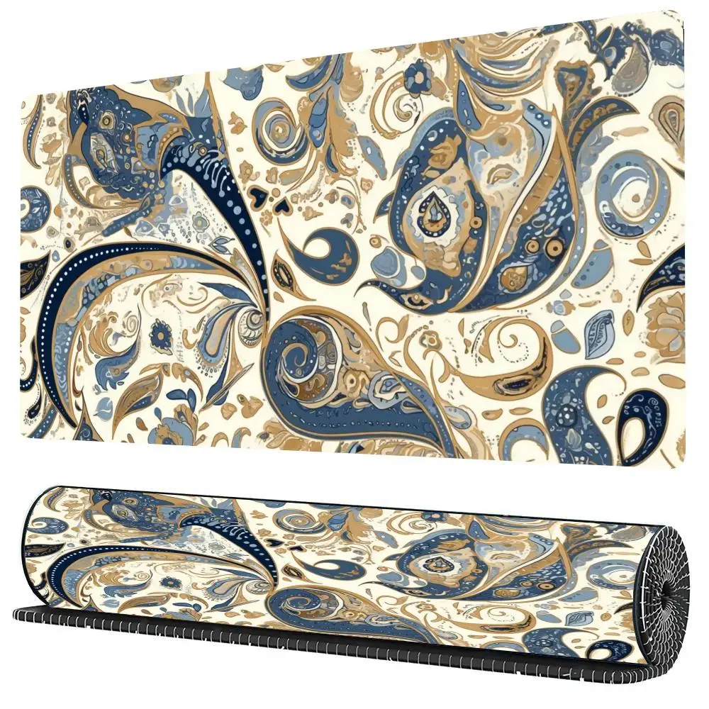 Синий и золотой переплетенный пейсли мечта Нескользящий моющийся коврик для мыши с резиновым дном