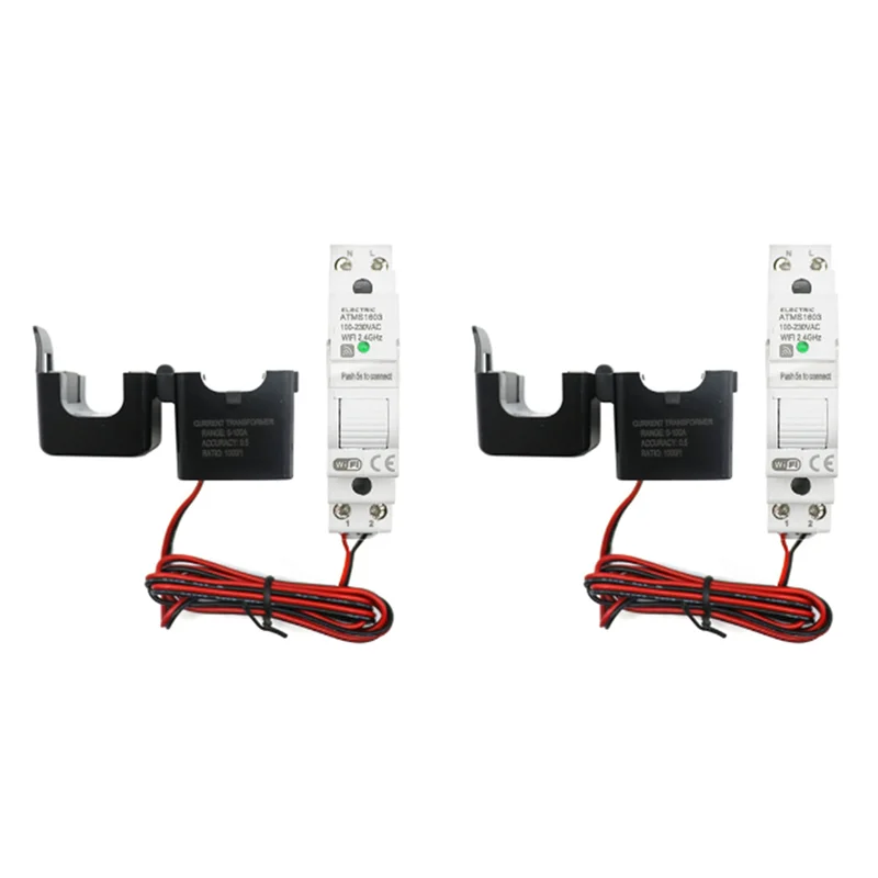 ABZW 2X Tuya Smart Wi-Fi счетчик электроэнергии кВтч на DIN-рейку однофазный переменный ток 110 В 230 В CT измеритель переменного тока приложение монитор реального времени (50 А)
