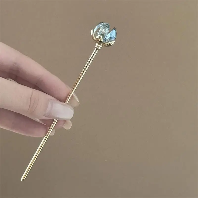 Blue Flower Hairpin, Daily Hair Accessory, Hairpin for the Back of the Head, Simple Hairpin for Cheongsam, Hair Accessory for Women view 4