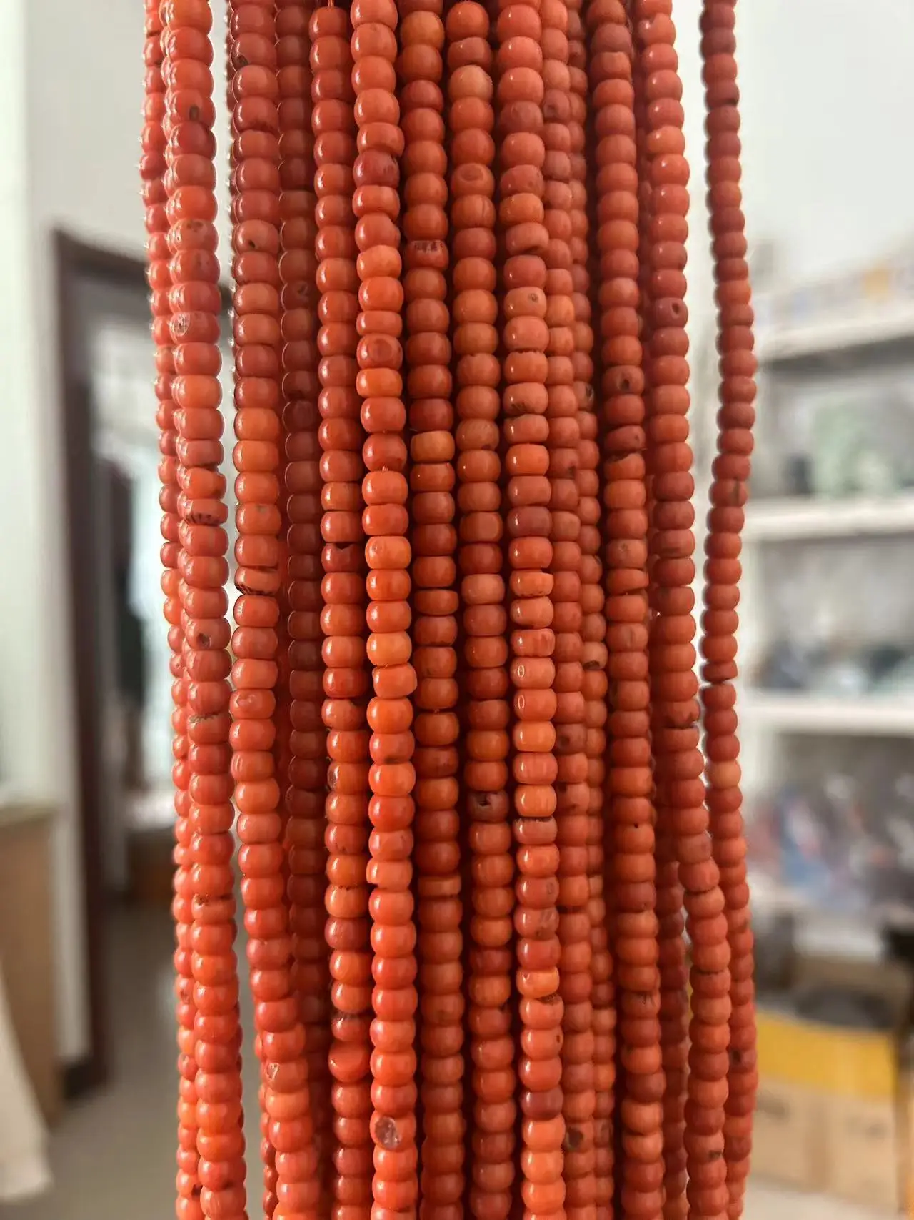 4x6mm 15inch Rondelle Column Drum Natural Sea Bamboo Orange Coral Loose Beads