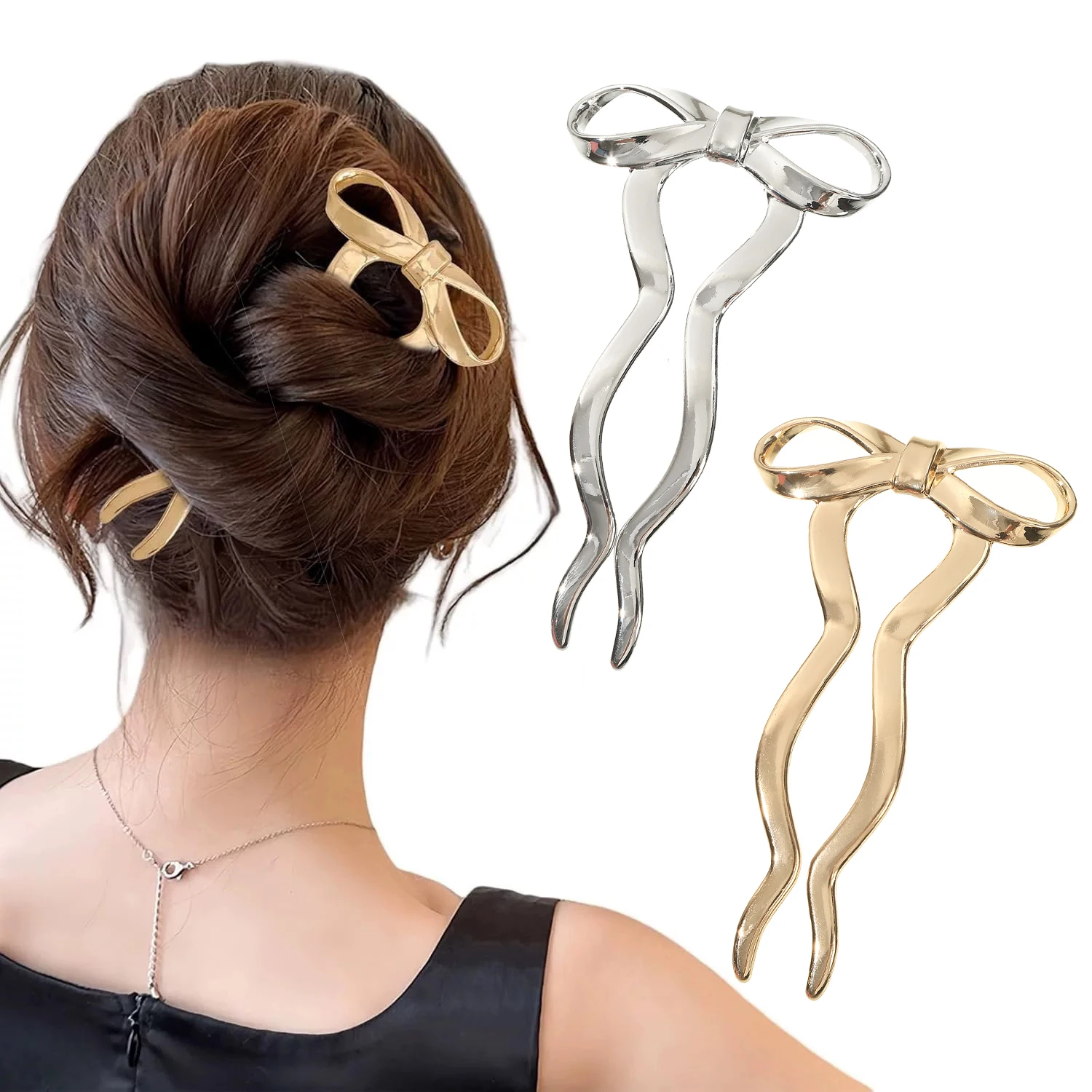 1pc Fashion Bowknot Hair Stick Girls New Alloy Hair Fork Elegant Hairpin Women Temperament Headwear Hair Clips Accessories
