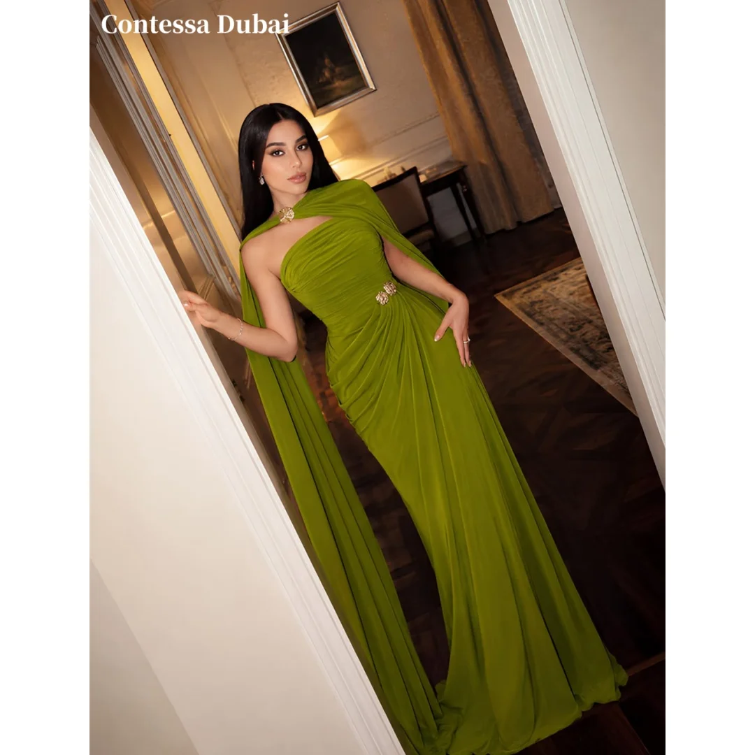 Contessa Custom Strapless Prom Dresses Multilayer Pleats Long Shawl Waist Cinching Vestidos De Noche Sheath Formal Evening 2026