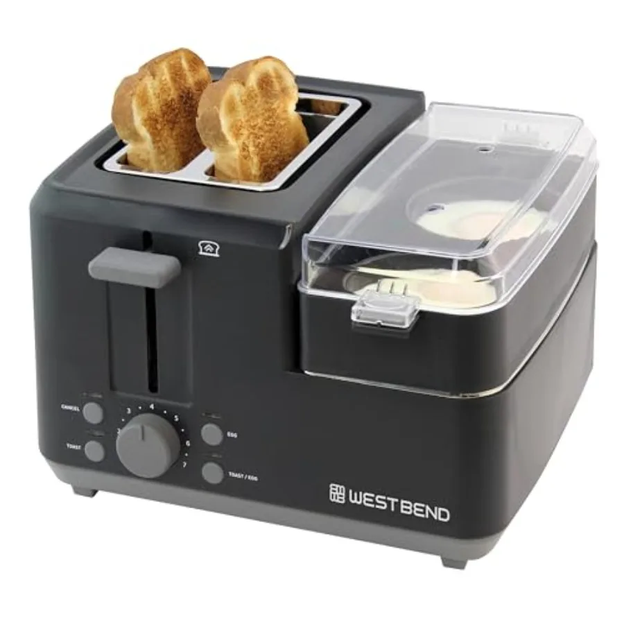Breakfast Station 2-Slice Toaster and Egg Cooker/Poacher with Removable Pre-Cooked Meat and Vegetable Warming Tray for Perfect
