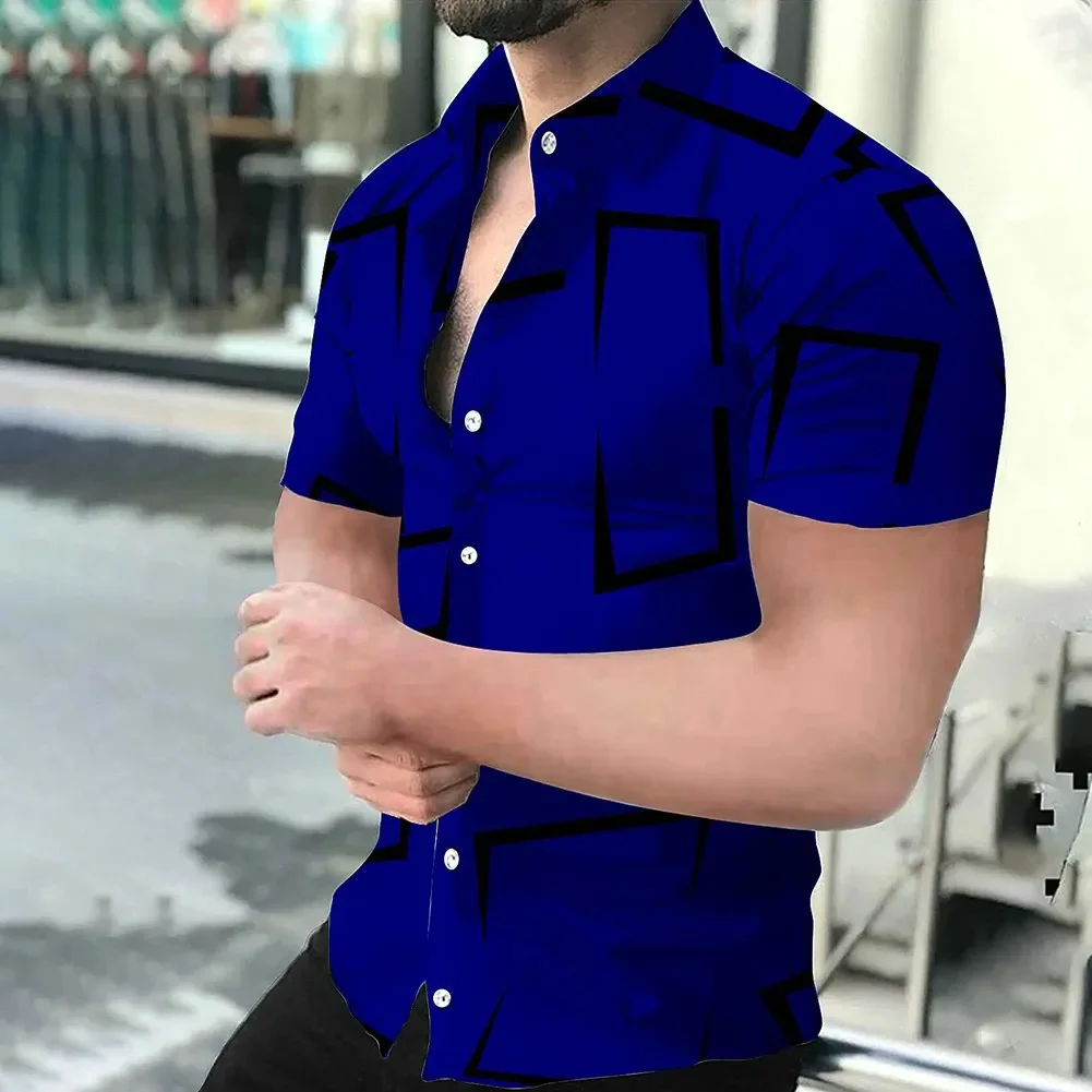 Camisa de manga corta con estampado de rayas en 3D para hombre, camisa holgada informal y moderna, nuevo estilo 2023.