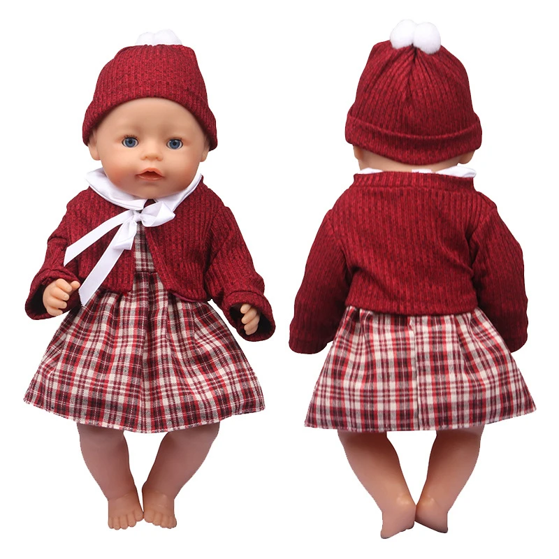 Christmas Costume for 18 Inch Doll Warm Doll Sweater with Hat Outfit Skirt for 43 cm New Born Baby Dolls Children Birthday Gift