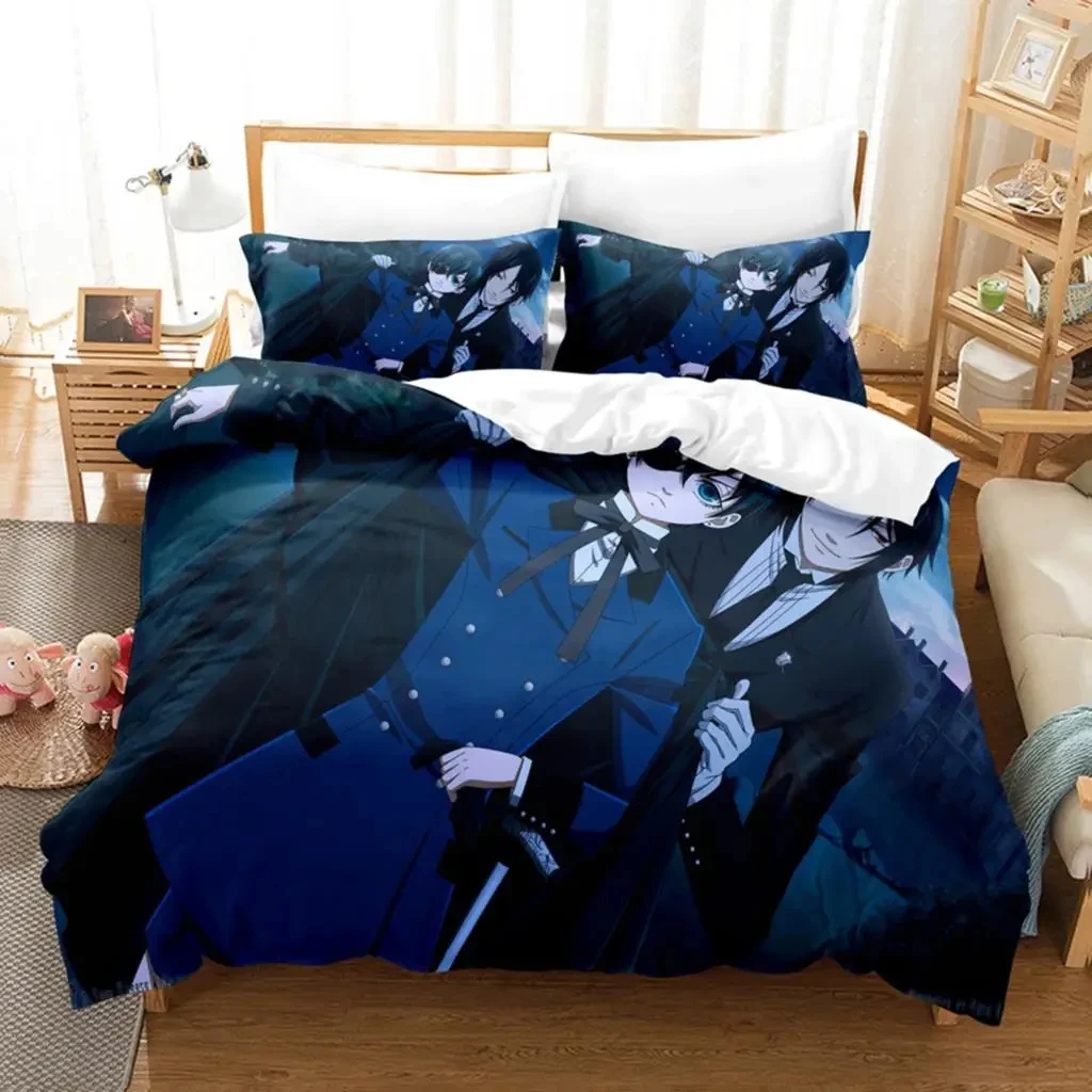 Anime Black Butler Sebastian Ciel Bedding Set,Duvet Cover Bed Set Quilt Cover Pillowcase,King Queen Twin Size Boys Girls Adults