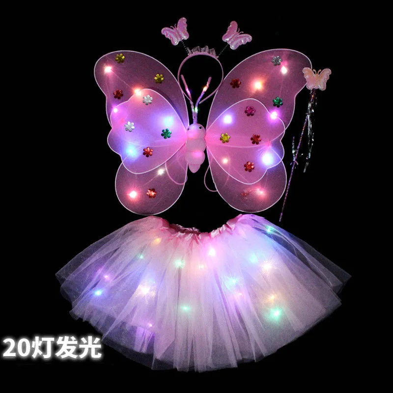 Świecące skrzydła anioła zestaw kostium dla dzieci rekwizyty dziewczęce skrzydła motyla opaska i różdżka do odgrywania ról stroje