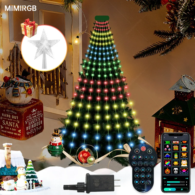 

2.1M 400LEDs Smart Christmas Tree Lights with Star Topper, Remote & App Control Music Sync Outside String Lamps for Yard Display