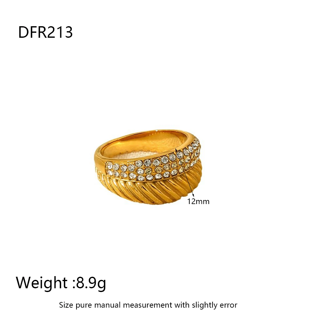 PVD 18K Gold Plated Stainless Steel Rings Chubby Star Cubic Zirconia Statement Finger Ring Bijoux Femme New Waterproof Jewelry