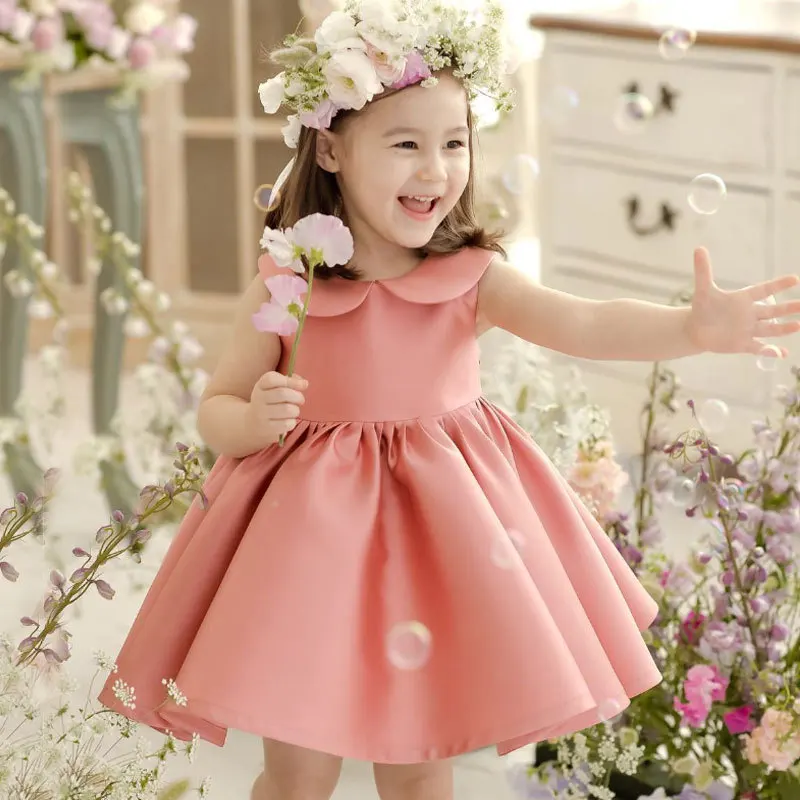 Girls' Princess Dress Korean Style Big Bow Satin Dress Birthday Banquet Children's Clothing Baby Full Moon Full Year Dress