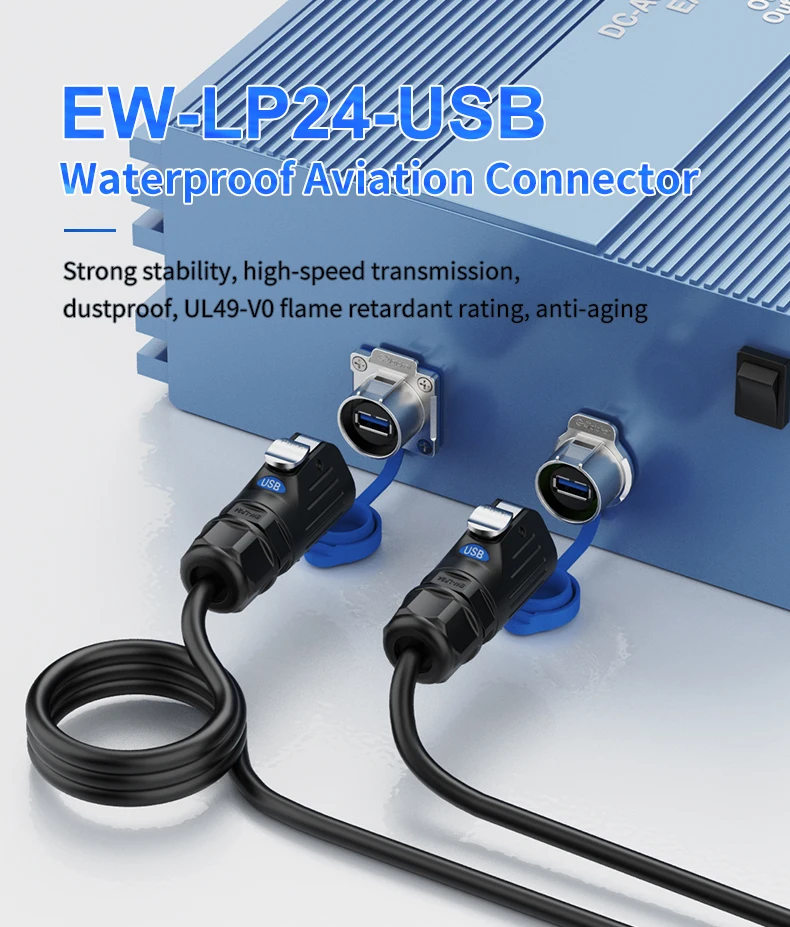 IP68 Wasserdichter LP24 USB3.0 Stecker-Buchse-Verbinder M24 Flanschanschluss Schnell-Lade- und Datensynchronisationsadapter mit 0,6m Kabel – Detail 1