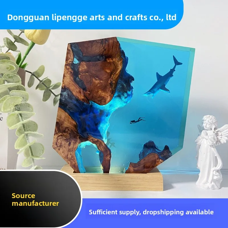 Resin Sea Turtle Night Light, Ocean Theme Wood Base LED Lamp Christmas Holiday Creative Gift