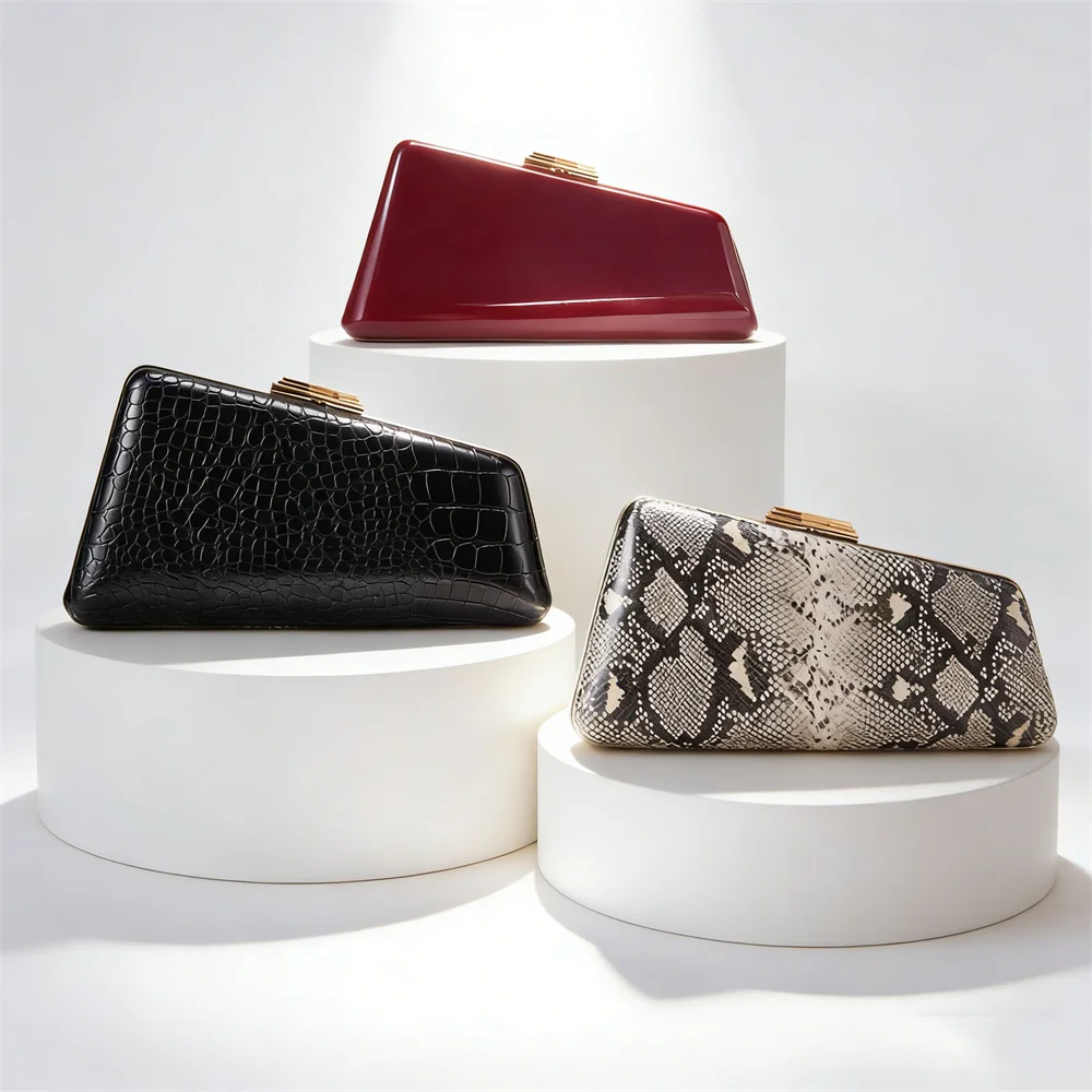 

Женский клатч из искусственной кожи, темно-красный, черный, сумка через плечо со змеиным узором, модный ручной кошелек для ужина и вечеринки