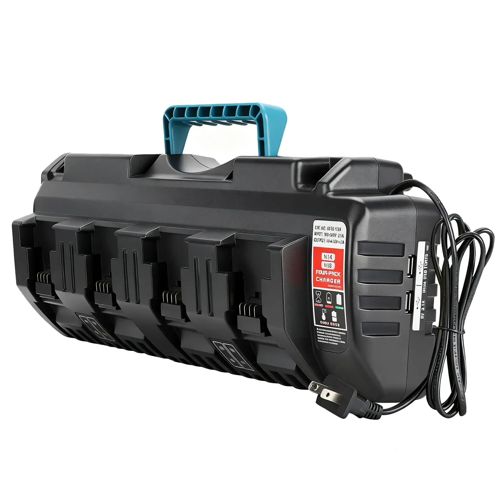 Rapid Super Charger Power Tool Batteries Fast Charging Station 4-Ports Compatible with Milwaukee M18 18V Battery, Tools Charger