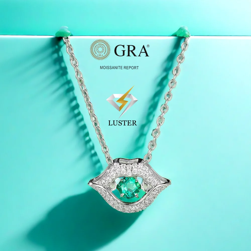 

LUSTER D Cultivate emerald-green Pendant Original s925 Sterling Silver Plated 18k White Gold with GRA Pendant for Women Man